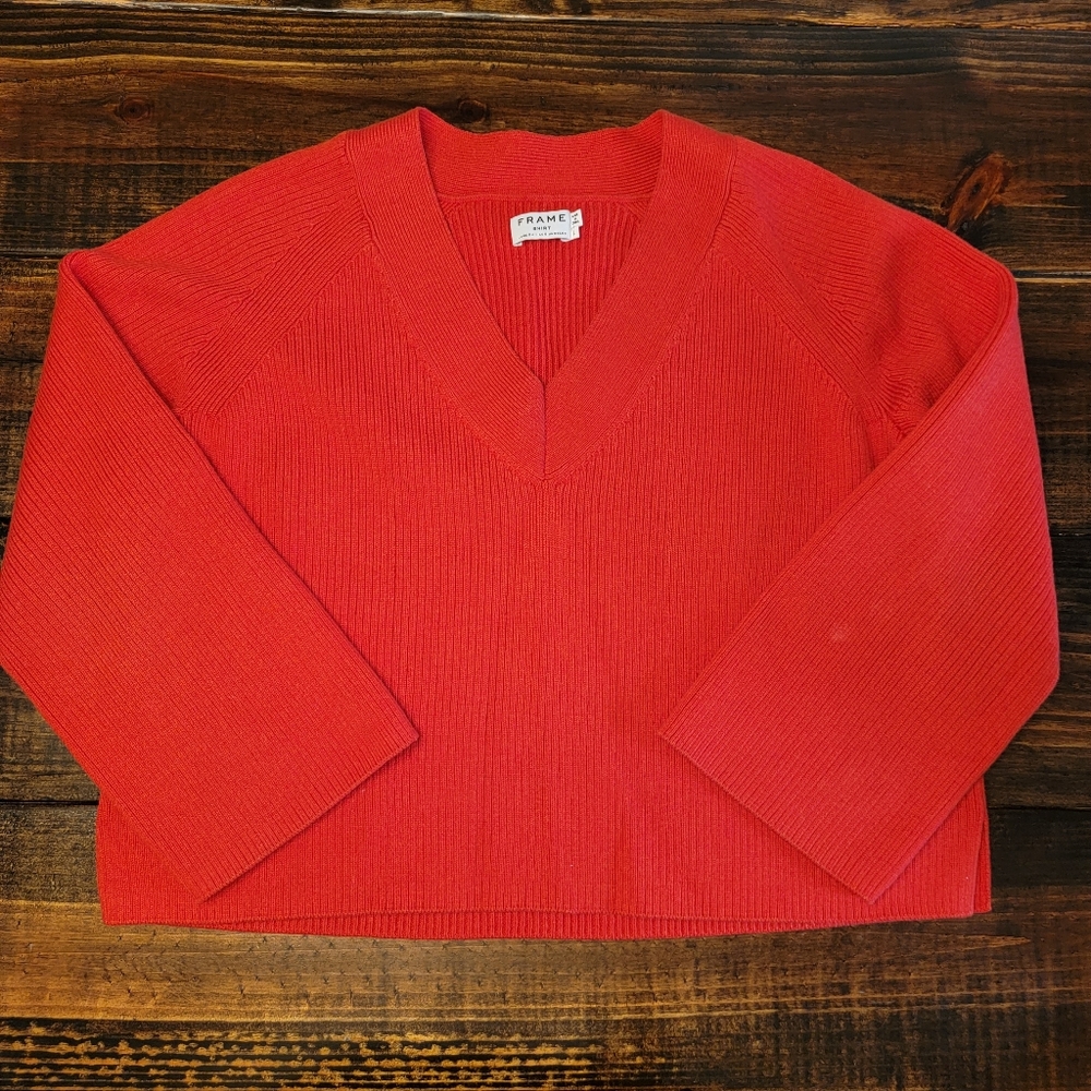 FRAME Wool V-neck Sweater Red Large